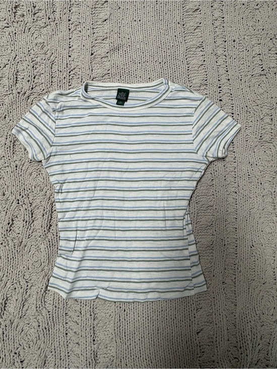 wild fable Tops - wild fable White Tee with Light Blue and Light Green Stripes